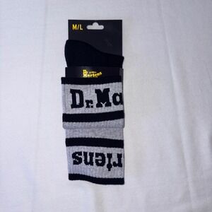 Dr. Martens Athletic Logo Socks Black White Striped Crew Medium large NWT